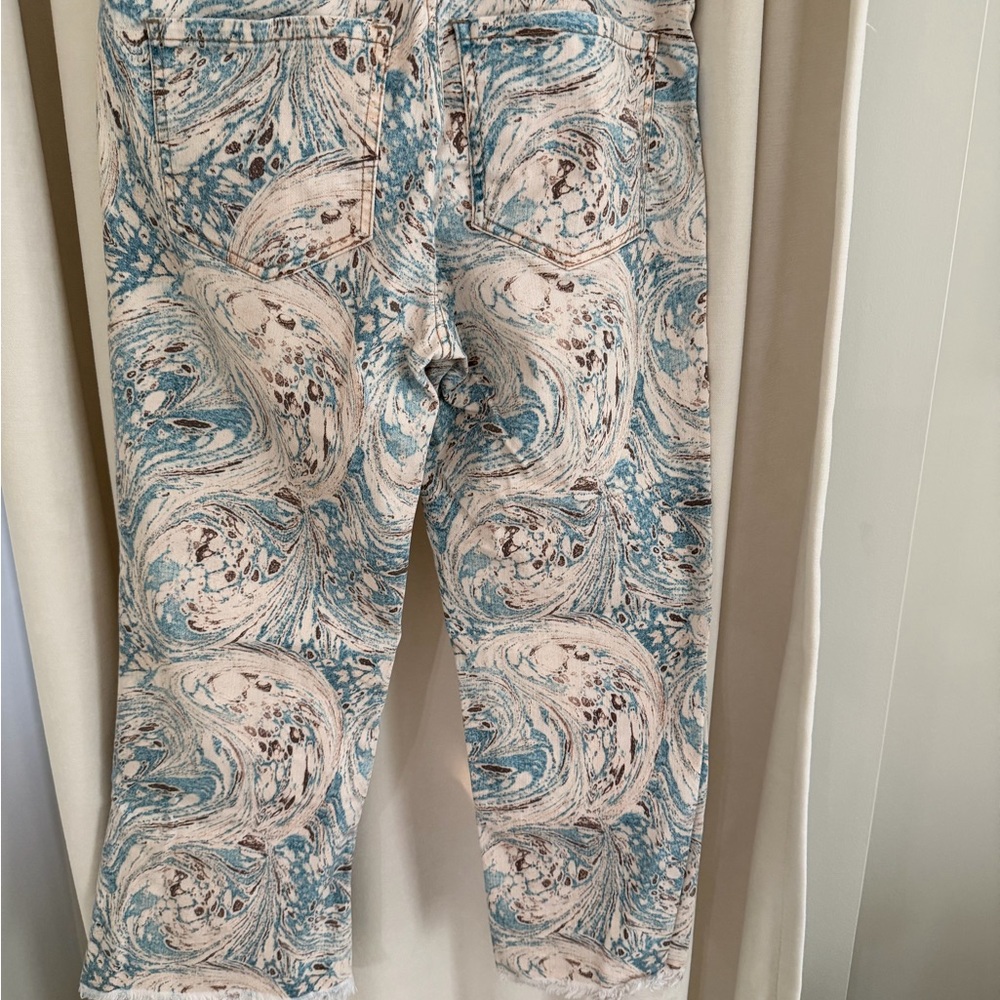 Liverpool Jeans Company Teal and Cream Swirl Cropped Jeans